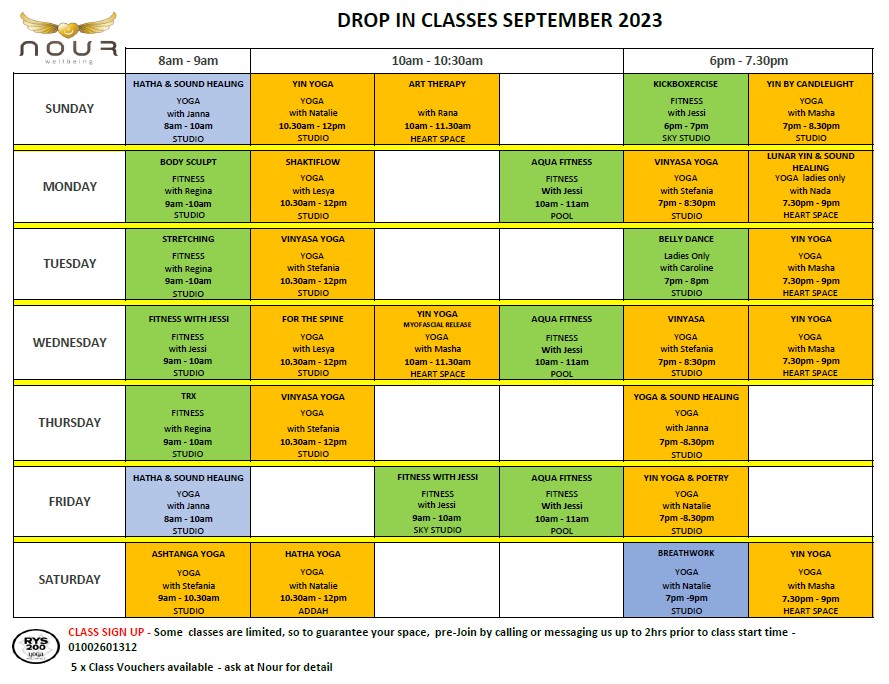 Schedule - Nour Wellbeing Lifestyle